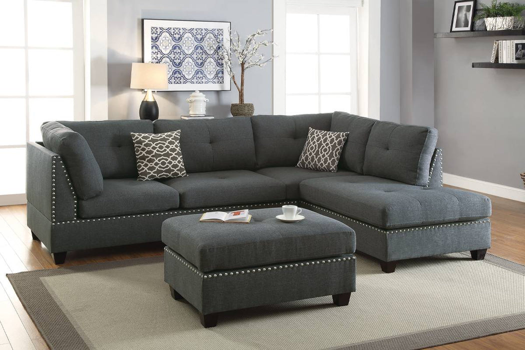 F6975 3pc Reversible Sectional Sofa Set W/ Ottoman