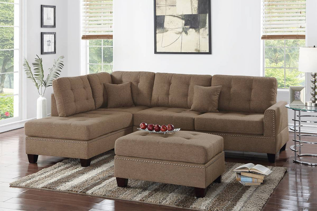 F6504 3pc Reversible Sectional Sofa Set W/ Ottoman