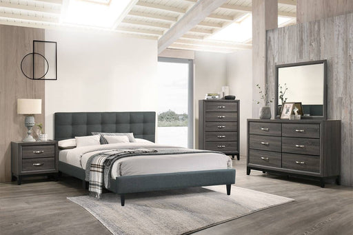 Chyuan Eastern King Bed/Charcoal Fabric in Charcoal/Espresso image