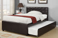 Liihcc Twin Bed W/Trundle Squ Tufted Headboard Espresso in Brown / Na image