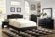 Chyuan Queen Bed/Black Pu, Headboard 47"H/Footboard 15.5"H in Black / Espresso image