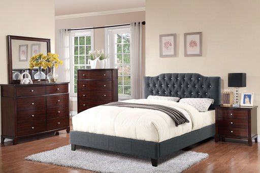 Chyuan Queen Bed/Blue Grey Polyfiber, Headboard 47"H/Footboard 15.5"H in Blue Grey / Espresso image