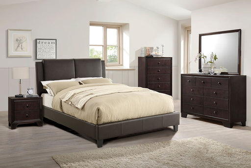 Vphong Queen Bed/Brown Pu, Headboard 46"H/Footboard 15.5"H in Brown / Espresso image