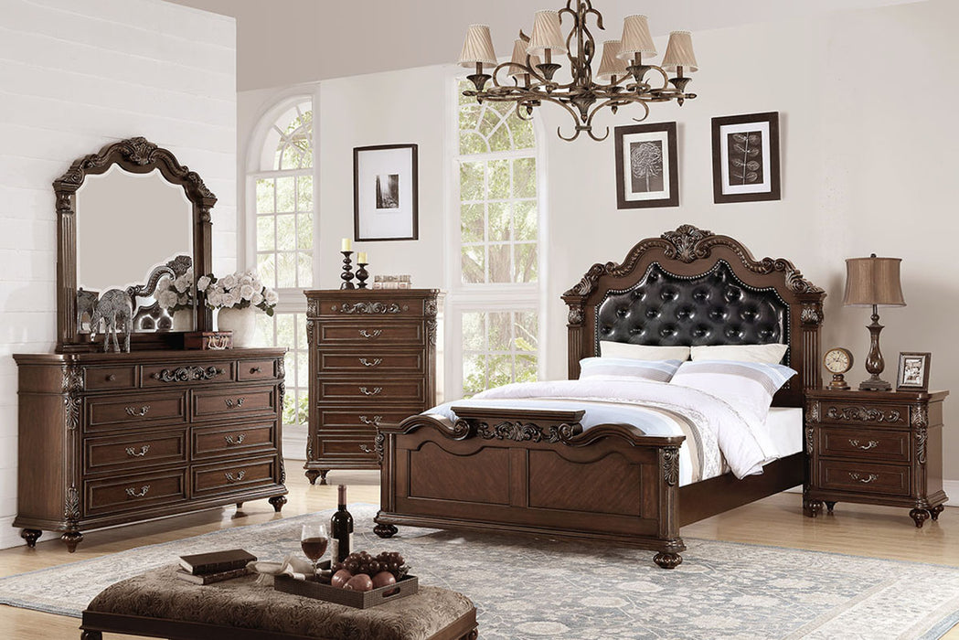 Viethn Eastern King Bed/Upholstered/Dark Walnut in Antique Cherry image