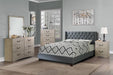 Chyuan Queen Bed/Nailhead Trim/Fabric-Blue Grey in Blue Grey / Espresso image