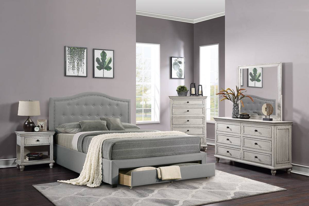 Liihcc Queen Bed W/Drawer-Light Grey Burlap in Light Grey / Black image