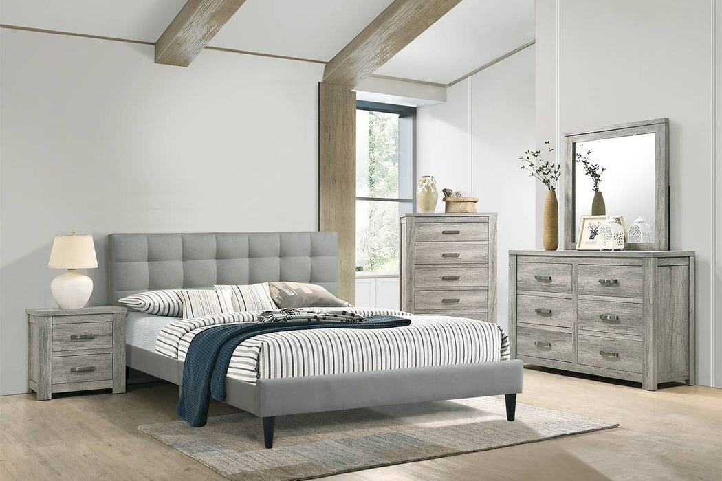 Chyuan Eastern King Bed/Grey Fabric in Light Grey/Espresso image